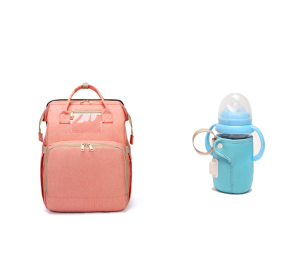USB Charging Version Mommy Bed Backpack Folding Large Capacity Multi-function Pink-C-and-blue