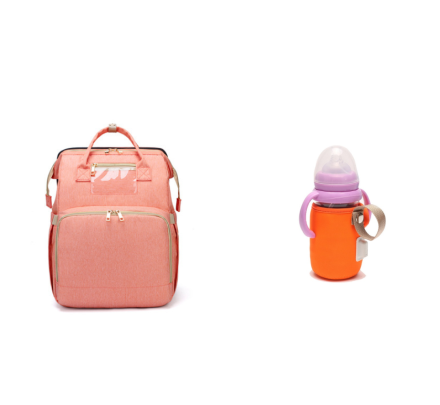 USB Charging Version Mommy Bed Backpack Folding Large Capacity Multi-function Pink-C-and-orange
