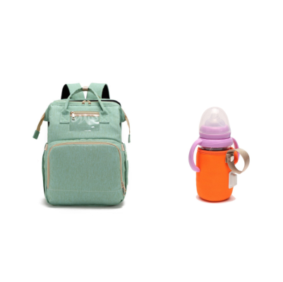 USB Charging Version Mommy Bed Backpack Folding Large Capacity Multi-function Light-green-C-and-orange