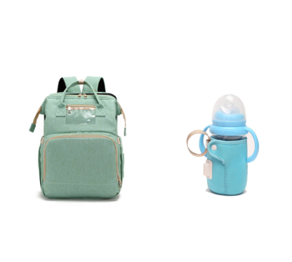 USB Charging Version Mommy Bed Backpack Folding Large Capacity Multi-function Light-green-C-and-blue