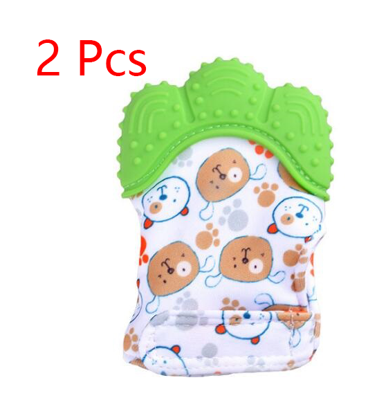 Baby silicone teether gloves Green-2-style-1pair