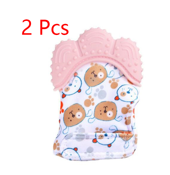 Baby silicone teether gloves Pink-2-style-1pair