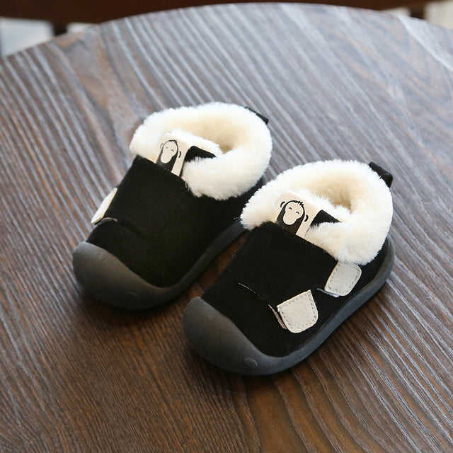Fluffy Warm Toddler Shoes Black-23-With-Logo
