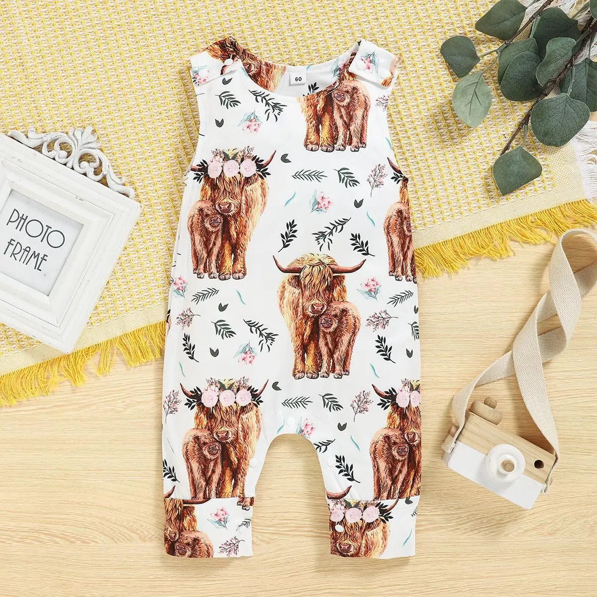 Baby Sunflower Animal Print Sleeveless Jumpsuit